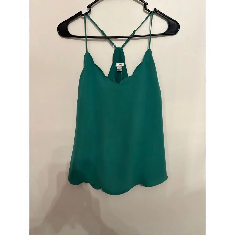 J. Crew Emerald Green Scalloped Lined Tank Top Size 6 T-Back Adjustable Straps N